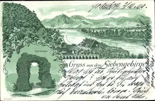 Litho Nonnenwerth Remagen im Kreis Ahrweiler, Rolandseck, Drachenfels, Rolandsbogen