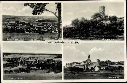 Ak Hillesheim in der Eifel, Gesamtansicht, Stadtmauer, Burg Kerpen