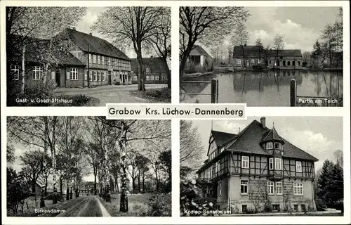 Ak Grabow Lüchow im Wendland, Gasthaus, Partie am Teich, Birkendamm, Kneipp Sanatorium