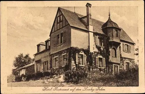 Ak Sankt Goarshausen am Rhein, Hotel auf dem Loreley Felsen