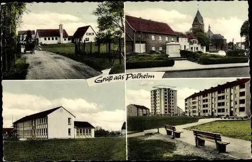 Ak Pulheim Nordrhein Westfalen, Teilansicht, Dorfpartie, Kirche, Schule, Hochhaus