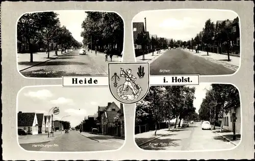Ak Heide in Holstein, Ernst Mohr Str., Hamburger Str., Wappen, Stiftstraße