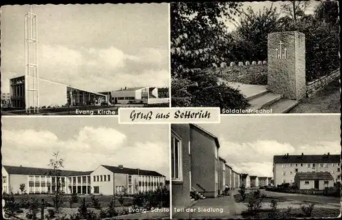 Ak Setterich Baesweiler Nordrhein Westfalen, Kirche, Schule, Soldatenfriedhof, Siedlung