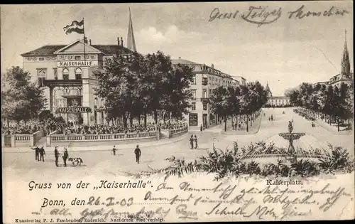 Ak Bonn am Rhein, Gasthaus Kaiserhalle, Kaiserplatz, Springbrunnen
