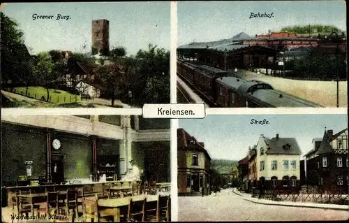 Ak Kreiensen Einbeck, Bahnhof, Wartesaal, Innenansicht, Gleisseite, Greener Burg
