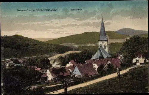 Ak Oerlinghausen in Lippe, Westseite der Ortschaft, Kirche