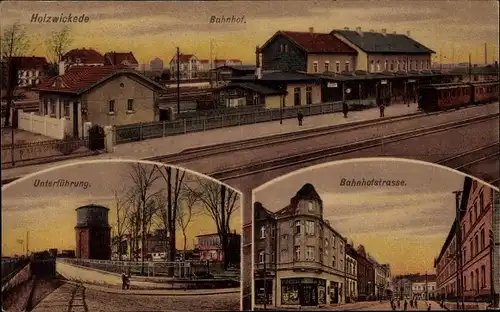 Ak Holzwickede im Ruhrgebiet, Bahnhof, Gleisseite, Unterführung, Wasserturm, Bahnhofstraße
