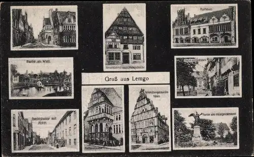 Ak Lemgo in Lippe, Rathaus, Renaissancehaus, Breitestraße mit Abtei, Kriegerdenkmal