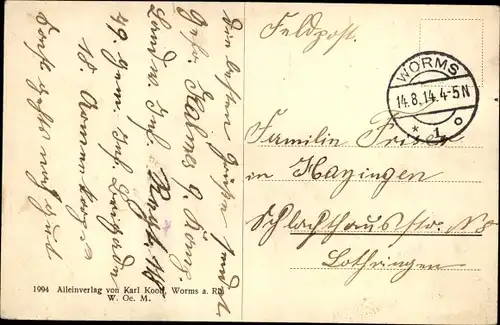 Ak Worms am Rhein, Kaserne Inf. Rgt. Prinz Carl Nr. 118, 4. Großh. Hessisches