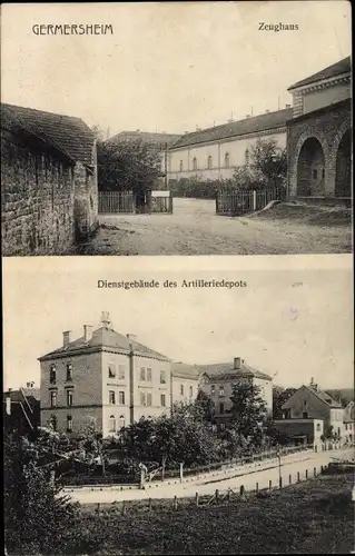 Ak Germersheim am Rhein, Zeughaus, Dienstgebäude des Artilleriedepots, Kaserne