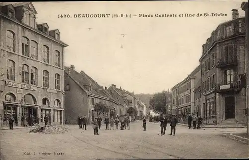 Ak Beaucourt Territoire de Belfort, Place Centrale et Rue St. Dizier, Bazar Parisien