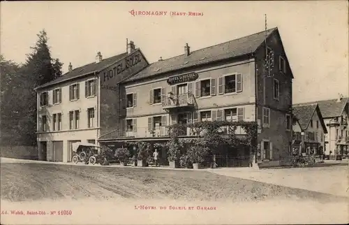 Ak Giromagny Territoire de Belfort, Hôtel du Soleil et Garage