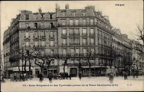 Ak Paris XX, Rues Belgrand et des Pyrenees, Place Gambetta