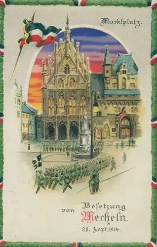 Halt gegen das Licht Litho Mechelen Mecheln Malines Flandern Antwerpen, Besetzung der Stadt 1914