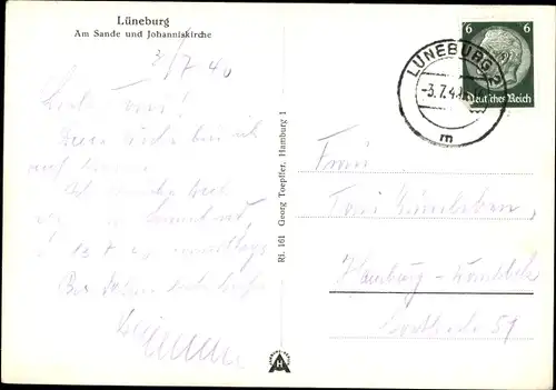 Ak Lüneburg in Niedersachsen, Am Sande,  Marktplatz, Giebelhäuser, Kirchturm Johanniskirche