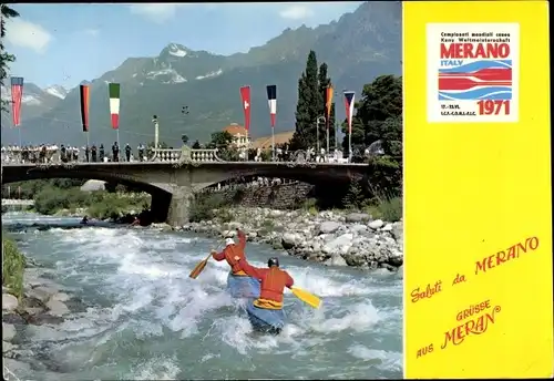 Ak Meran Merano Südtirol, Sport, Rudern, Brücke, Kanu-Weltmeisterschaft 1971