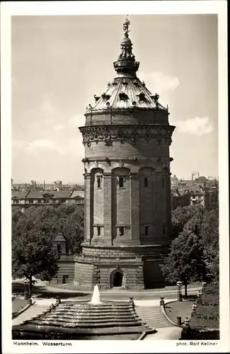 Ak Mannheim, Blick zum Wasserturm mit Fontäne