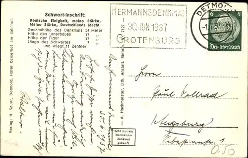 Ak Detmold am Teutoburger Wald, Hermannsdenkmal