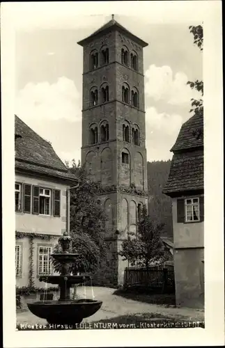 Ak Hirsau Calw im Schwarzwald, Eulenturm vorm Klosterkirchturm, Brunnen