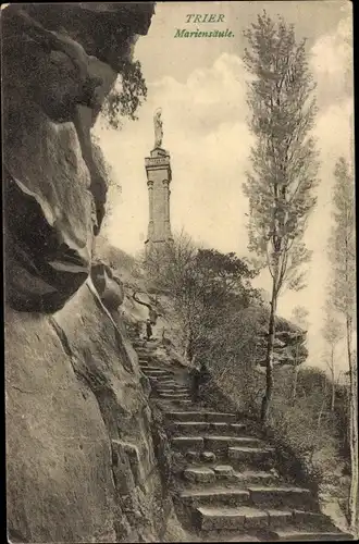 Ak Trier an der Mosel, Blick zur Mariensäule, Felsformation, Treppe