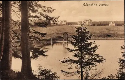 Ak Hahnenklee Bockswiese Goslar im Harz, Seepartie, Blick zum Ort