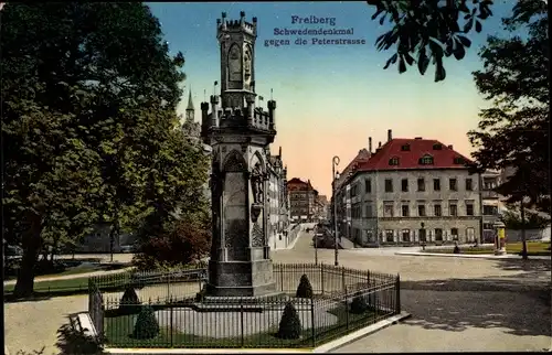 Ak Freiberg in Sachsen, Schwedendenkmal gegen die Petersstraße