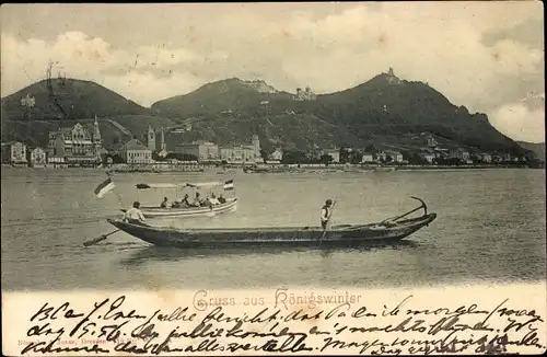 Ak Königswinter am Rhein, Rheinpartie, Drachenfels, Drachenburg