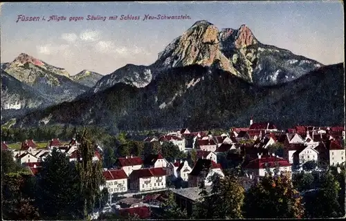Ak Füssen Schwaben, Allgäu, Säuling mit Schloss Neuschwanstein