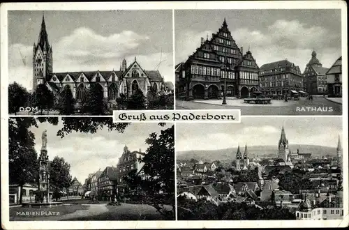 Ak Paderborn, Dom, Rathaus, Marienplatz, Totale