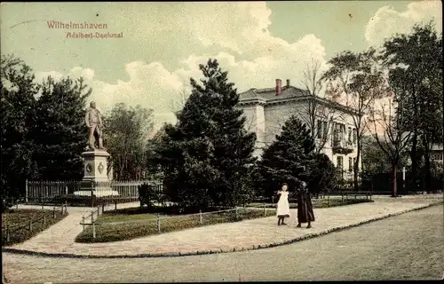 Ak Wilhelmshaven in Niedersachsen, Adalbart-Denkmal, Parkanlage, Mädchen