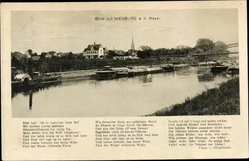 Ak Nienburg an der Weser, Weser-Gedicht, Weserpartie, Dampfschiff