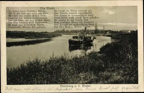 Ak Nienburg an der Weser, Weser-Gedicht, Weserpartie, Dampfschiff