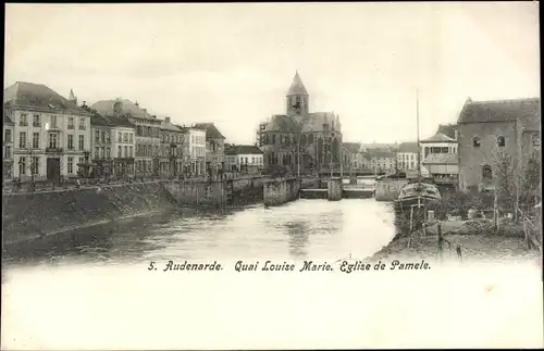 Ak Oudenaarde Audenarde Ostflandern, Quai Louise Marie, Eglise de Pamele