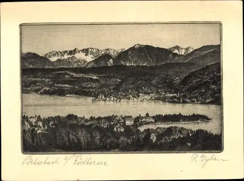 Künstler Ak Pörtschach am Wörther See Kärnten, Panorama vom Ort