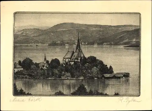 Künstler Ak Maria Wörth am Wörthersee Kärnten, Blick auf den Ort