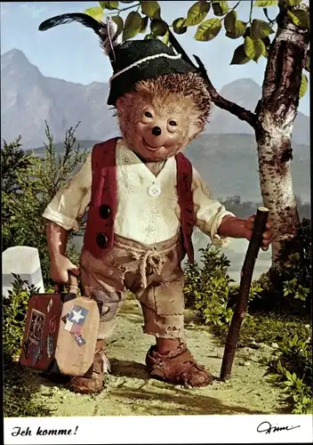Ak Mecki der Igel mit Koffer, Ich komme