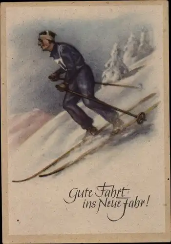 Ak Glückwunsch, Neujahr, Skifahrer