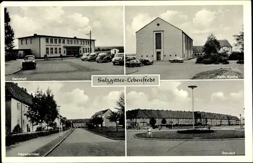 Ak Lebenstedt Salzgitter in Niedersachsen, Bahnhof, Kath. Kirche, Hasenwinkel, Rondell