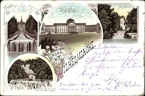 Litho Bad Wilhelmshöhe Kassel in Hessen, Schloss, Wasserkunst