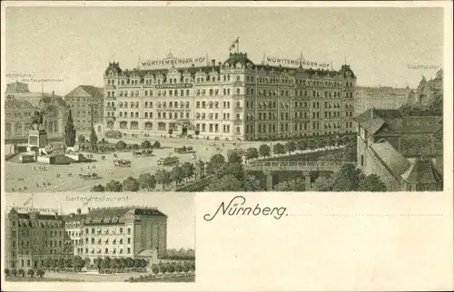 Litho Nürnberg in Mittelfranken Bayern, Württemberger Hof, Gartenrestaurant