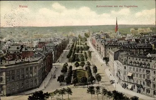 Ak Mainz am Rhein, Blick auf die Kaiserstraße aus der Vogelschau