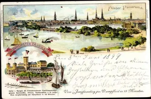 Litho Hamburg Nord Uhlenhorst, Alsterpanorama, Uhlenhorster Fährhaus