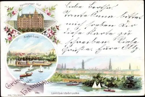 Litho Hamburg, Hamburger Hof, Alsterlust, Lombardsbrücke