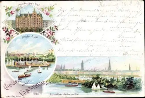 Litho Hamburg, Hamburger Hof, Alsterlust, Lombardsbrücke