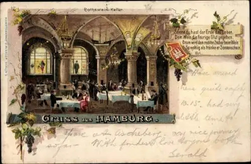 Ak Hamburg Mitte Altstadt, Rathsweinkeller, Innenansicht, Gedicht