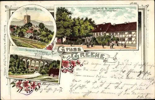 Litho Greene Einbeck in Niedersachsen, Gasthof Brandtmüller, Burg, Viadukt