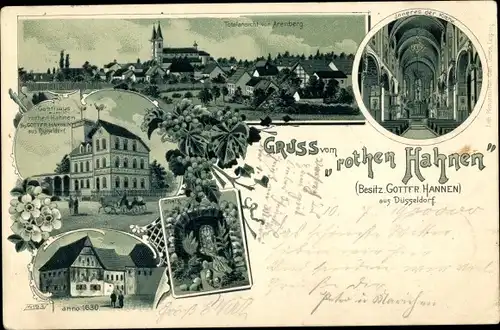 Litho Arenberg Koblenz in Rheinland Pfalz, Gasthaus zum roten Hahnen, Kirche