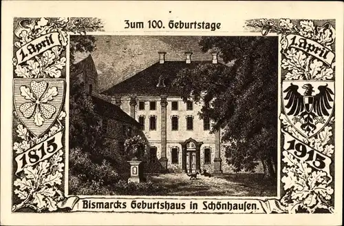 Ak Schönhausen Elbe Sachsen Anhalt, Geburtshaus Bismarcks, Anlässlich d. 100 Geburtstages