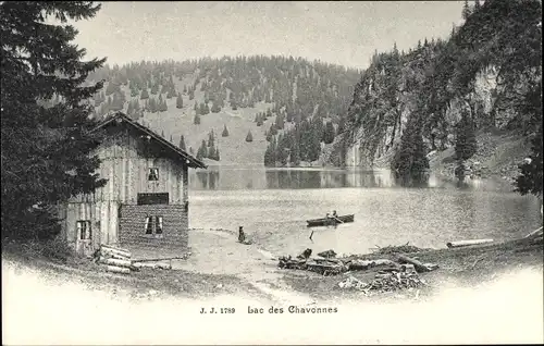 Ak Lac des Chavonnes Ormont Dessous Kanton Waadt, Haus am See, Ruderpartie