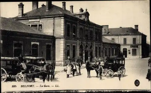 Ak Belfort Beffert Beffort Territoire de Belfort, la Gare, Vorplatz, Kutschen